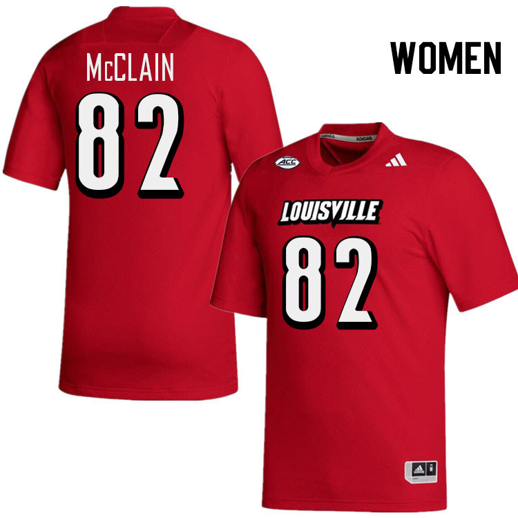 Women #82 Jahlil McClain Louisville Cardinals College Football Jerseys Stitched-Red